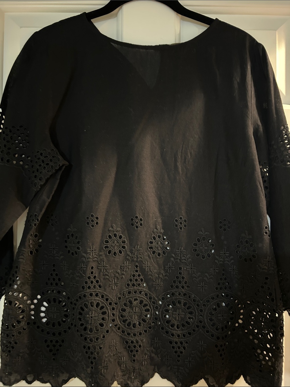 Tommy Bahama Black Eyelet Long-Sleeve Blouse